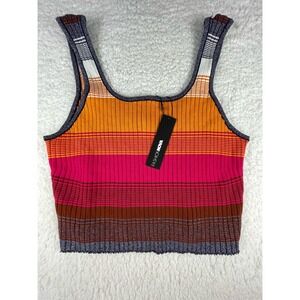 Fashion Nova Preppy Summer Vibe Striped Metallic Knit Crop Top Orange & Pink